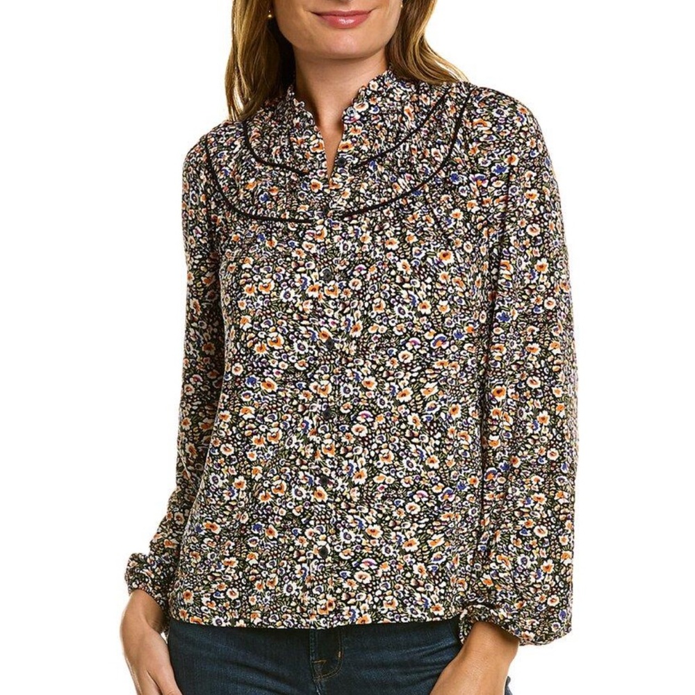 BODEN fall floral ruched yoke jersey shirt blouse size 10 casual office work